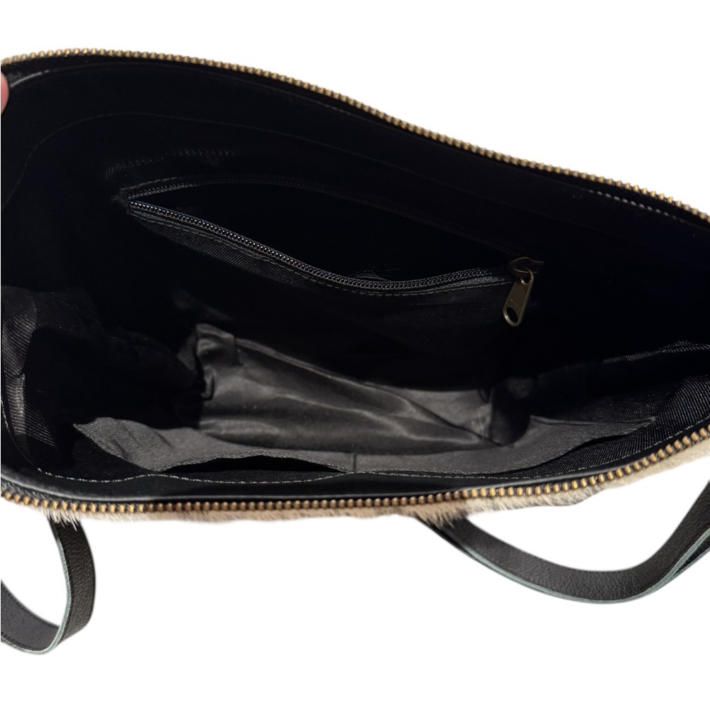 AMERICAN BISON Hair in black & cream and Leather Crossbody Shoulder Bag - Picture 8 of 14